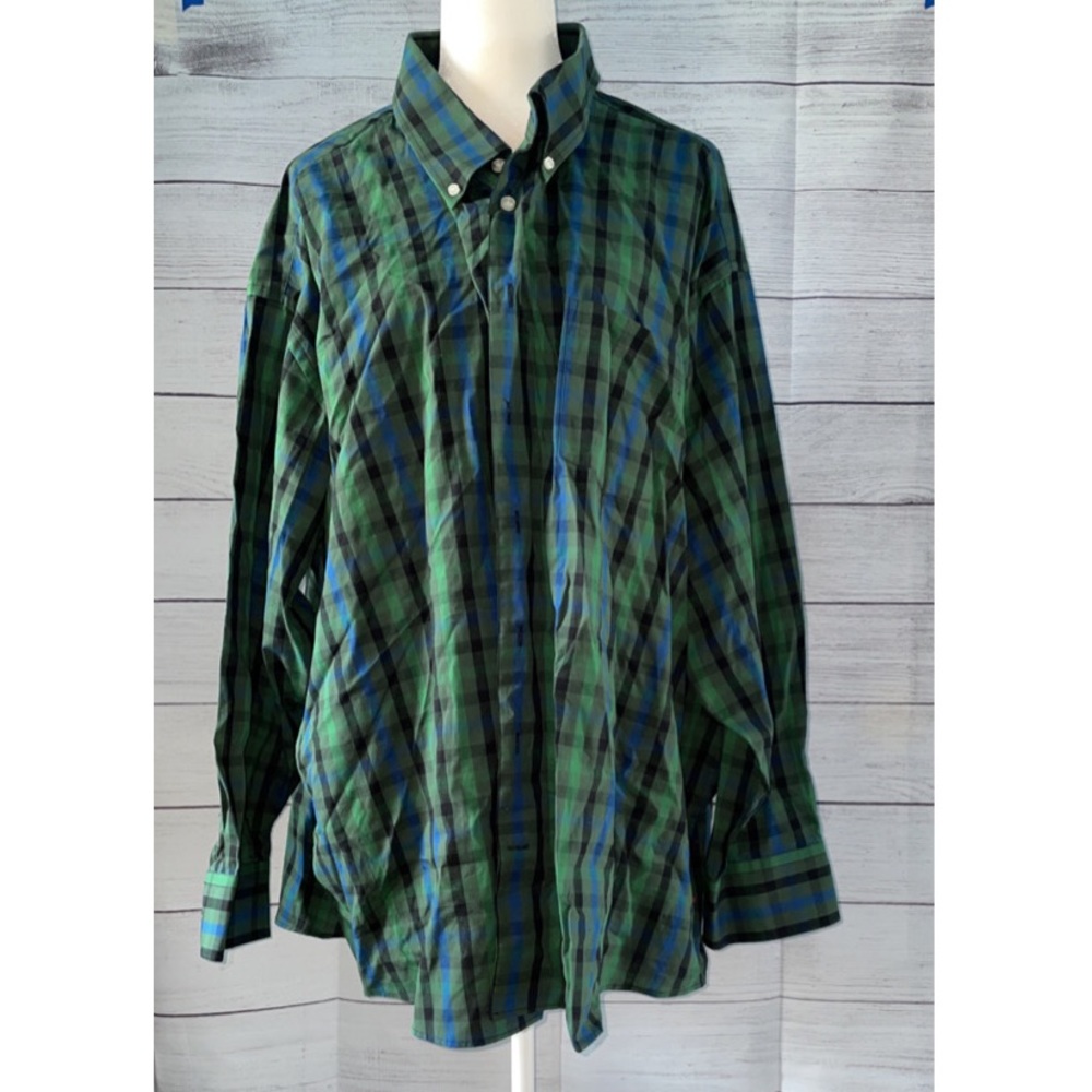 MENS A Forsyth Company Green Blue Plaid Collared Shirt